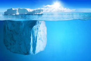 Underwater view of big iceberg with beautiful polar sea on background - illustration.